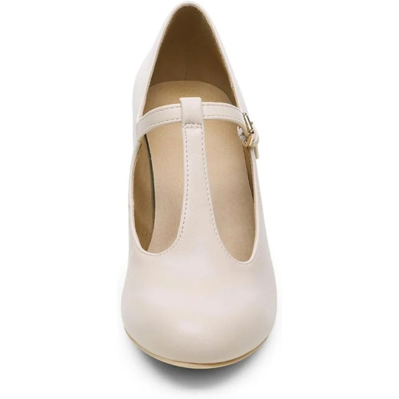 Low Chunky Heels for Women T-Strap Pumps Closed Toe Wedding Dress Shoes - Picture 4 of 5